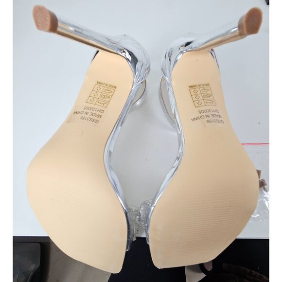Womens Silver 8.5" Glitter Stiletto 4" Strappy High Heels Sandal Ankle Strap - Picture 9 of 16